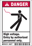 imagen de Brady 86877 Negro/Rojo sobre blanco Rectángulo Poliéster Etiqueta de advertencia de alto voltaje - Ancho 5 pulg. - Altura 3 1/2 pulg. - B-302