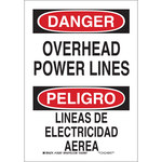 imagen de Brady B-555 Aluminio Rectángulo Cartel aéreo de líneas de energía Blanco - 7 pulg. Ancho x 10 pulg. Altura - Idioma Inglés/Español - 125295