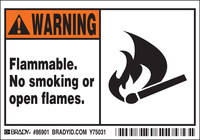 imagen de Brady Negro/Naranja sobre blanco Etiqueta de peligro de incendio 86901 - Texto Imprimido = FLAMMABLE. NO SMOKING OR OPEN FLAMES. - 754476-86901