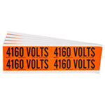 imagen de Brady 152368 Negro sobre naranja Rectángulo Paño de vinilo Etiqueta de voltaje y conducto - Ancho 4.125 pulg. - Altura 1.125 pulg. - B-498