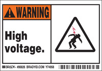 imagen de Brady 86826 Negro/Naranja sobre blanco Rectángulo Poliéster Etiqueta de advertencia de alto voltaje - Ancho 5 pulg. - Altura 3 1/2 pulg. - B-302