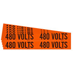 imagen de Brady 152371 Negro sobre naranja Rectángulo Paño de vinilo Etiqueta de voltaje y conducto - Ancho 4.125 pulg. - Altura 1.125 pulg. - B-498