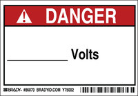 imagen de Brady 86870 Negro/Rojo sobre blanco Rectángulo Poliéster Etiqueta de advertencia de alto voltaje - Ancho 5 pulg. - Altura 3 1/2 pulg. - B-302