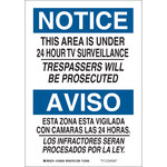 imagen de Brady B-401 Poliesterino de alto impacto Rectángulo Cartel de vigilancia Blanco - 7 pulg. Ancho x 10 pulg. Altura - Idioma Inglés/Español - 124038