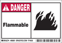 imagen de Brady Negro/Rojo sobre blanco Etiqueta de peligro de incendio 86801 - Texto Imprimido = Inflamable - 754476-86801