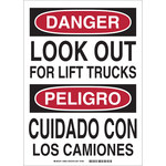 imagen de Brady Rectángulo Letrero de tránsito de montacargas y camiones de almacén Blanco - Idioma Inglés/Español - 39005