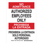 imagen de Brady B-401 Poliesterino de alto impacto Rectángulo Cartel de área restringida Blanco - 7 pulg. Ancho x 10 pulg. Altura - Idioma Inglés/Español - 125092