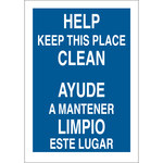imagen de Brady B-302 Poliéster Letrero/aviso mantener limpio Azul - 10 pulg. Ancho x 14 pulg. Altura - Laminado - Idioma Inglés/Español - 90791