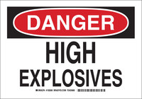 imagen de Brady B-555 Aluminio Rectángulo Cartel de advertencia de explosivos Blanco - 10 pulg. Ancho x 7 pulg. Altura - 126258