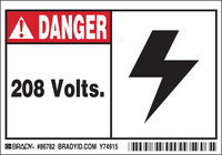 imagen de Brady 86782 Negro/Rojo sobre blanco Rectángulo Poliéster Etiqueta de advertencia de alto voltaje - Ancho 5 pulg. - Altura 3 1/2 pulg. - B-302