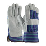 imagen de PIP 82-7563ID Blue/Green/White Large Split Cowhide Leather Work Gloves - Wing Thumb - 10.5 in Length