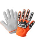 imagen de Global Glove Tuffalene Blanco, gris y naranja de alta visibilidad 9 Malla Poliéster Piel de cabra Malla Poliéster Guantes de protección contra impactos - Pulgar tipo ala - Grado Estándar - CIA7600 LG