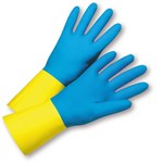imagen de West Chester 2224 Azul/Amarillo 11 Neopreno No compatible Guantes resistentes a productos químicos - Envuelto individualmente - Longitud 13.38 pulg. - 662909-222411