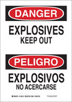 imagen de Brady B-555 Aluminio Rectángulo Cartel de advertencia de explosivos Blanco - 7 pulg. Ancho x 10 pulg. Altura - Idioma Inglés/Español - 125211