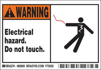 imagen de Brady 86900 Negro/Naranja sobre blanco Rectángulo Poliéster Etiqueta de peligro eléctrico - Ancho 5 pulg. - Altura 3 1/2 pulg. - B-302