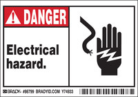 imagen de Brady 86799 Negro/Rojo sobre blanco Rectángulo Poliéster Etiqueta de peligro eléctrico - Ancho 5 pulg. - Altura 3 1/2 pulg. - B-302