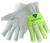 imagen de West Chester Protective Gear 997KB Blanco/verde de alta vis. Grande Cuero Grano Cuero vacuno Cuero Guante para conductor - Pulgar montado - Longitud 9.5 pulg. - 662909-077561
