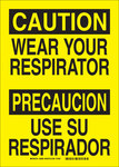 imagen de Brady B-401 Poliestireno Rectángulo Cartel de respirador Amarillo - Idioma Inglés/Español - 38998