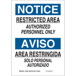 imagen de Brady B-401 Poliesterino de alto impacto Rectángulo Cartel de área restringida Blanco - 7 pulg. Ancho x 10 pulg. Altura - Idioma Inglés/Español - 125062