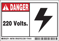 imagen de Brady 86786 Negro/Rojo sobre blanco Rectángulo Poliéster Etiqueta de advertencia de alto voltaje - Ancho 5 pulg. - Altura 3 1/2 pulg. - B-302