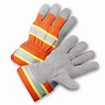 imagen de West Chester HVO500 Gray/High-Visibility Orange Large Split Cowhide Leather Work Gloves - Wing Thumb - 10.5 in Length - HVO500/L