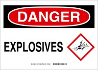 imagen de Brady B-555 Aluminio Rectángulo Cartel de advertencia de explosivos Blanco - 10 pulg. Ancho x 7 pulg. Altura - 131771
