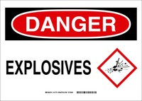 imagen de Brady B-555 Aluminio Rectángulo Cartel de advertencia de explosivos Blanco - 14 pulg. Ancho x 10 pulg. Altura - 131772