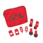 imagen de Brady 99300 Negro sobre rojo Nailon Kit de bloqueo/etiquetado - Profundidad 2 pulg. - Altura 4.75 pulg. - Material de contenedor Nailon - 754476-99300