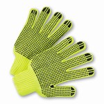 imagen de West Chester HVG708SKBS High-Visibility Green Large Cotton/Polyester General Purpose Gloves - Wing Thumb - PVC Dotted Both Sides Coating - 9.5 in Length