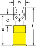 imagen de 3M Scotchlok MNG10-10FLX Yellow Locking Butted Vinyl Plastic Brazed Fork & Spade Terminal - 1.03 in Length - 0.32 in Wide - 0.32 in Fork Width - 0.145 in Max Insulation Outside Diameter - 0.135 in Ins
