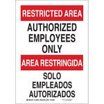 imagen de Brady B-401 Poliesterino de alto impacto Rectángulo Cartel de área restringida Blanco - 7 pulg. Ancho x 10 pulg. Altura - Idioma Inglés/Español - 124002