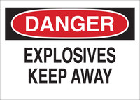 imagen de Brady B-302 Poliéster Rectángulo Cartel de advertencia de explosivos Blanco - 10 pulg. Ancho x 7 pulg. Altura - Laminado - 85169
