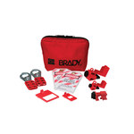 imagen de Brady Negro sobre rojo Nailon Kit de bloqueo/etiquetado - Profundidad 2 pulg. - Altura 4.75 pulg. - Material de contenedor Nailon - 754476-03483