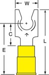 imagen de 3M Scotchlok MV10-14FLX Yellow Locking Brazed Vinyl Plastic Brazed Fork & Spade Terminal - 1.24 in Length - 0.43 in Wide - 0.43 in Fork Width - 0.145 in Max Insulation Outside Diameter - 0.135 in Insi