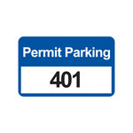 imagen de Brady 96249 Negro/Azul sobre blanco Rectángulo Vinilo Etiqueta de permiso de estacionamiento - Ancho 4 3/4 pulg. - Altura 2 3/4 pulg. - Imprimir números = 401 a 500