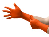 imagen de Ansell TouchNTuff 93-800 Naranja Grande Caucho de nitrilo Guantes de examen desechables - Grado Examen - acabado Dedos texturizados - Longitud 11.2 pulg. - 076490-70538
