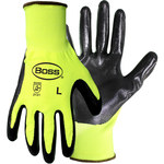 imagen de PIP Boss 1UH7802 Hi-Vis Yellow Large General Purpose Gloves - Nitrile Palm & Fingers Coating - 1UH7802L