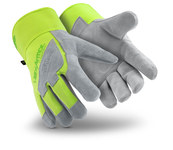 imagen de HexArmor SteelLeather 5039 Alta visibilidad/Gris 9 Piel de vaca dividida de primera calidad/SuperFabric Grano Cuero vacuno Corte y Cosido Guantes resistentes a cortes - 5039 sz 9