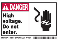 imagen de Brady 86862 Negro/Rojo sobre blanco Rectángulo Poliéster Etiqueta de advertencia de alto voltaje - Ancho 5 pulg. - Altura 3 1/2 pulg. - B-302