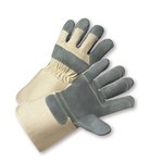 imagen de West Chester 800DP-AAA Blanco Grande Lona/Cuero Dividir Cuero vacuno Lona/Cuero Guantes de trabajo - Pulgar tipo ala - Longitud 12.5 pulg. - 662909-706836