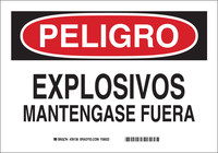 imagen de Brady B-401 Poliestireno Rectángulo Cartel de advertencia de explosivos Blanco - 14 pulg. Ancho x 10 pulg. Altura - Idioma Español - 39136