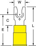 imagen de 3M Scotchlok MNG10-6FLX Yellow Locking Butted Nylon Butted Fork & Spade Terminal - 1.03 in Length - 0.28 in Wide - 0.28 in Fork Width - 0.25 in Max Insulation Outside Diameter - 0.135 in Inside Diamet