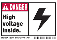 imagen de Brady 86861 Negro/Rojo sobre blanco Rectángulo Poliéster Etiqueta de advertencia de alto voltaje - Ancho 5 pulg. - Altura 3 1/2 pulg. - B-302