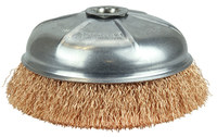 imagen de Weiler Bronze Cup Brush - Threaded Nut Attachment - 6 in Diameter - 5/8 in-11 UNC Center Hole - 0.020 in Bristle Diameter - 14316