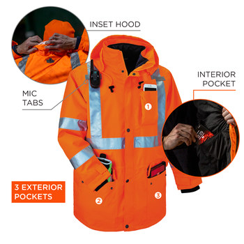 Ergodyne Glowear 8385 Chaqueta para condiciones frías 24378 - tamaño 4XG - Naranja de alta visibilidad