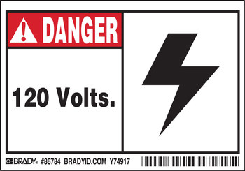 Imágen de Brady Negro/Rojo sobre blanco Rectángulo Laminado Poliéster 86784 Etiqueta de advertencia de alto voltaje (Imagen principal del producto)