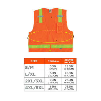 Ergodyne Glowear 8250ZHG Chaleco de alta visibilidad 21433 - tamaño Pequeño/Mediano - Poliéster - Naranja de alta visibilidad - ANSI clase 2