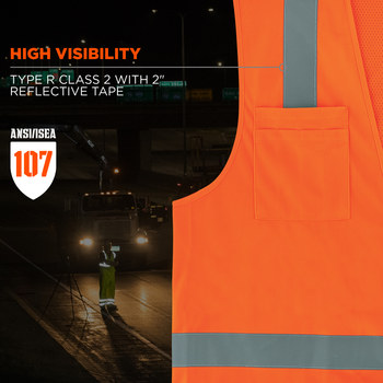Ergodyne Glowear 8249Z Chaleco de alta visibilidad 24015 - tamaño Grande/XG - Poliéster - Naranja de alta visibilidad - ANSI clase 2