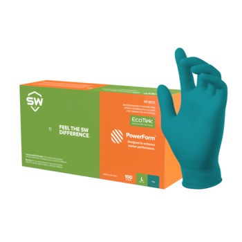 SW Sustainability Solutions PowerForm PF-95TL Verde azulado XL Nitrilo Guantes desechables - Grado Examen médico - acabado Dedos texturizados - Longitud 9.5 pulg. - n200365
