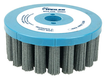 Weiler Nylox Carburo de silicio Disco de cerdas - Mediano grado - Accesorio Agujero sin rosca - Agujero Central 7/8 pulg. - Diámetro de la cerda 0.090 X 0.045 in - Tipo de material: estándar - 85844